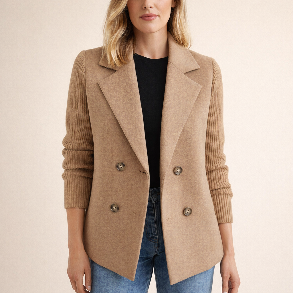 Halina™ | Dwurzędowa Kamizelka z Dzianinowymi Rękawami